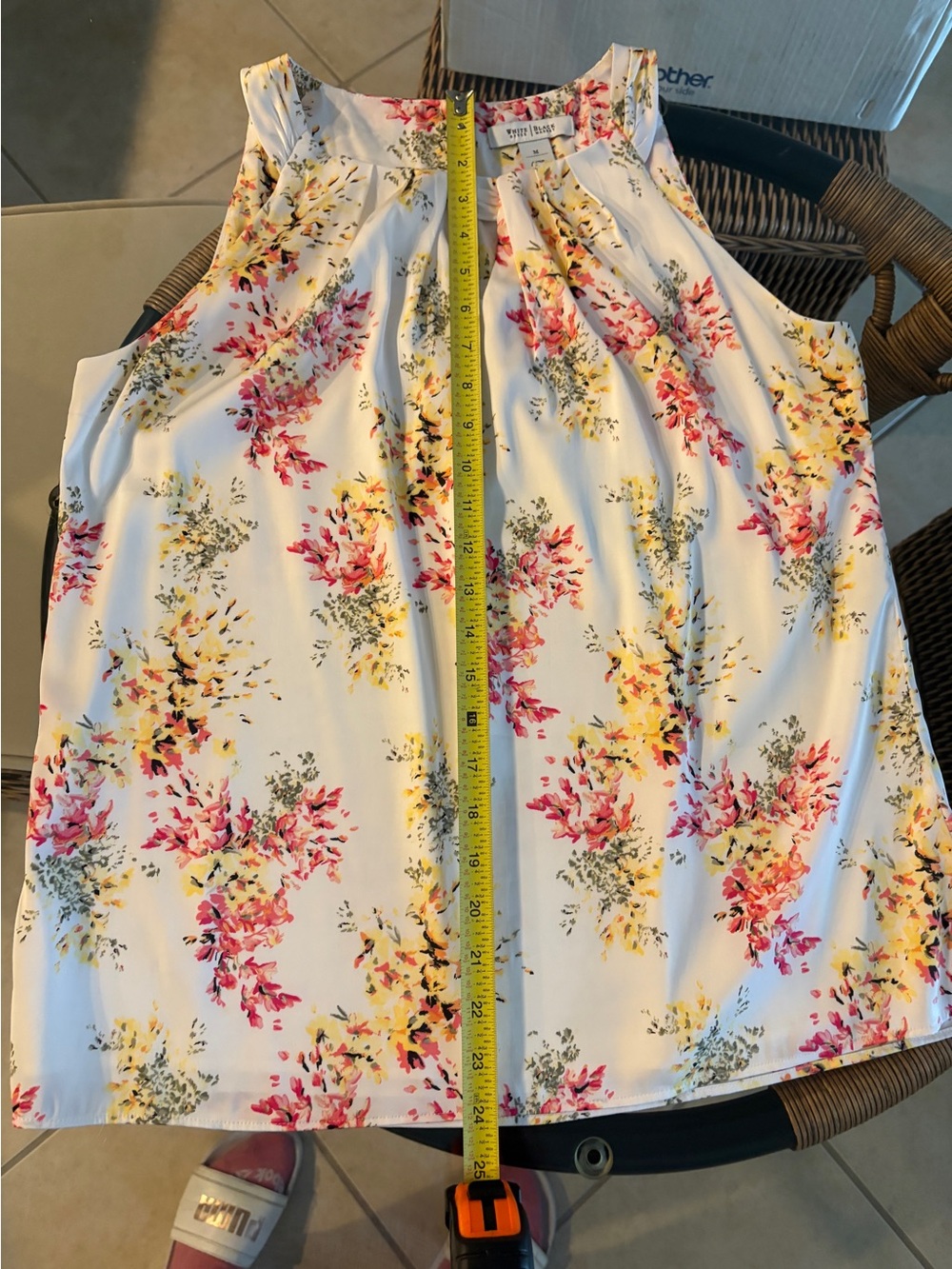White Floral Sleeveless Halter Top - Pink & Yellow Bouquet - Picture 5 of 5